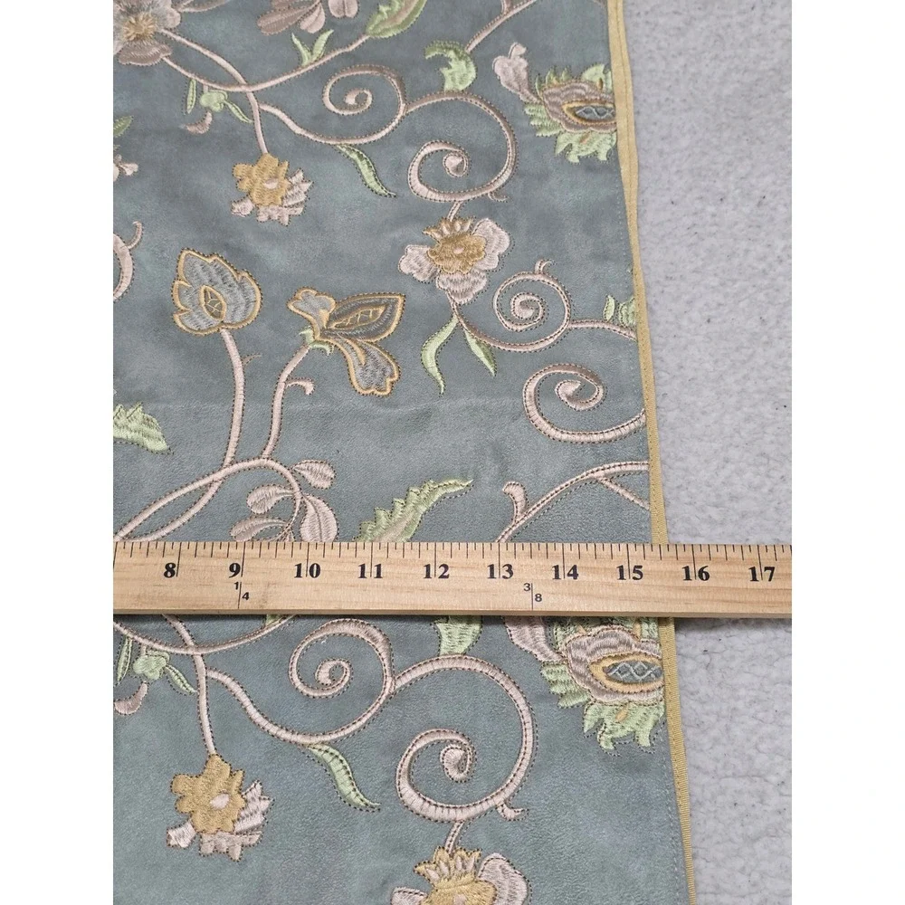 Canaan Company Sage Green Faux Suede Embroidered Floral Beaded Tassel Table Run